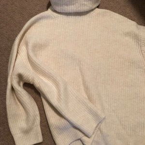 Zara Wool Blend Ribbed Oversized Turtleneck Sweater Cream New